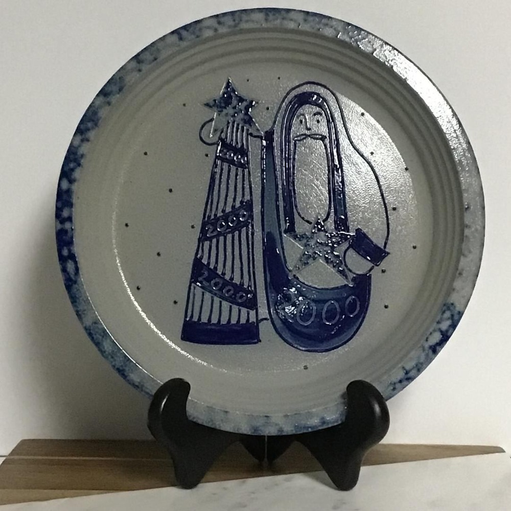 Vintage Eldreth Salt Glaze Santa Christmas Tree Stoneware Plate 2000 11"Folk-Art - Picture 7 of 9